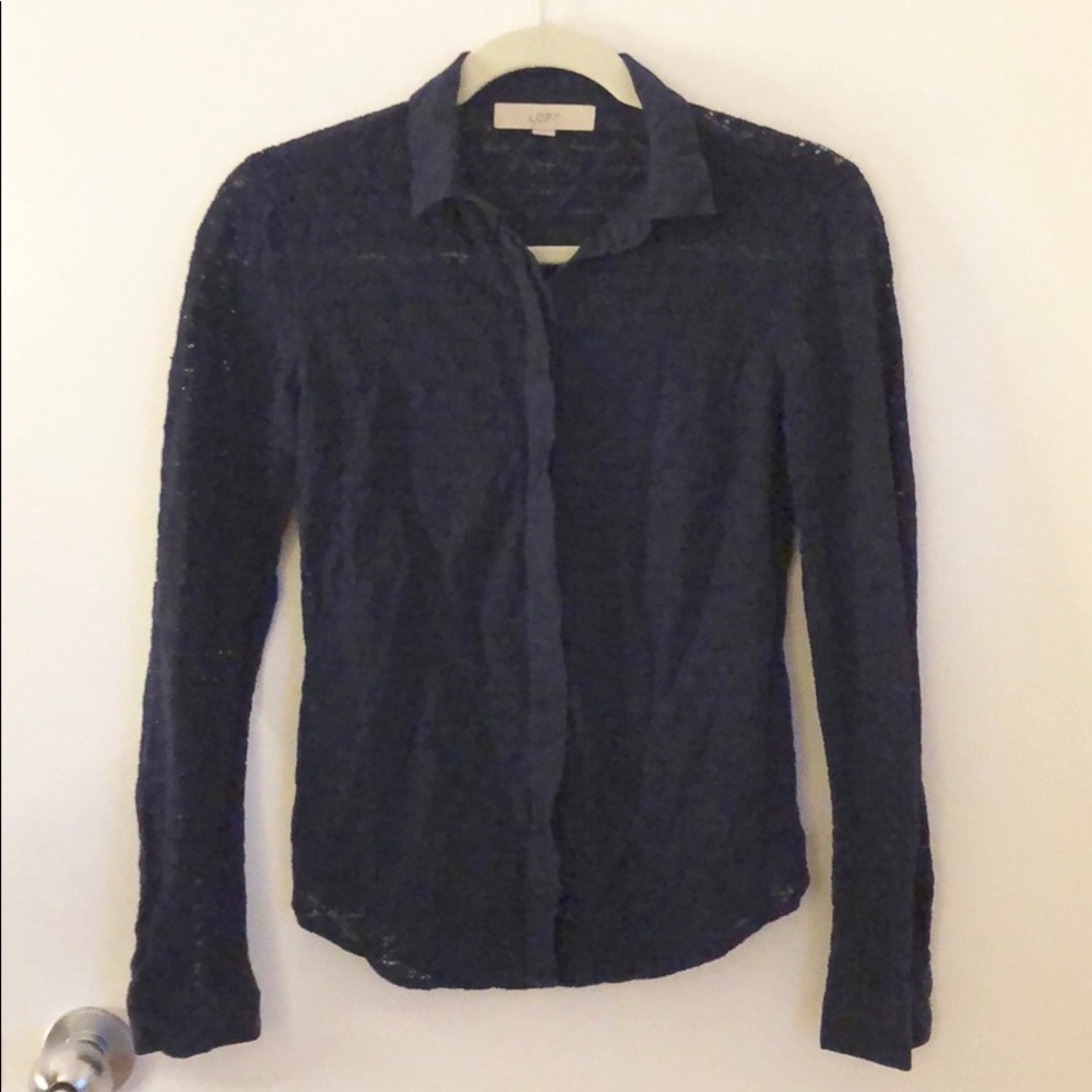 Loft lace navy button shirt
